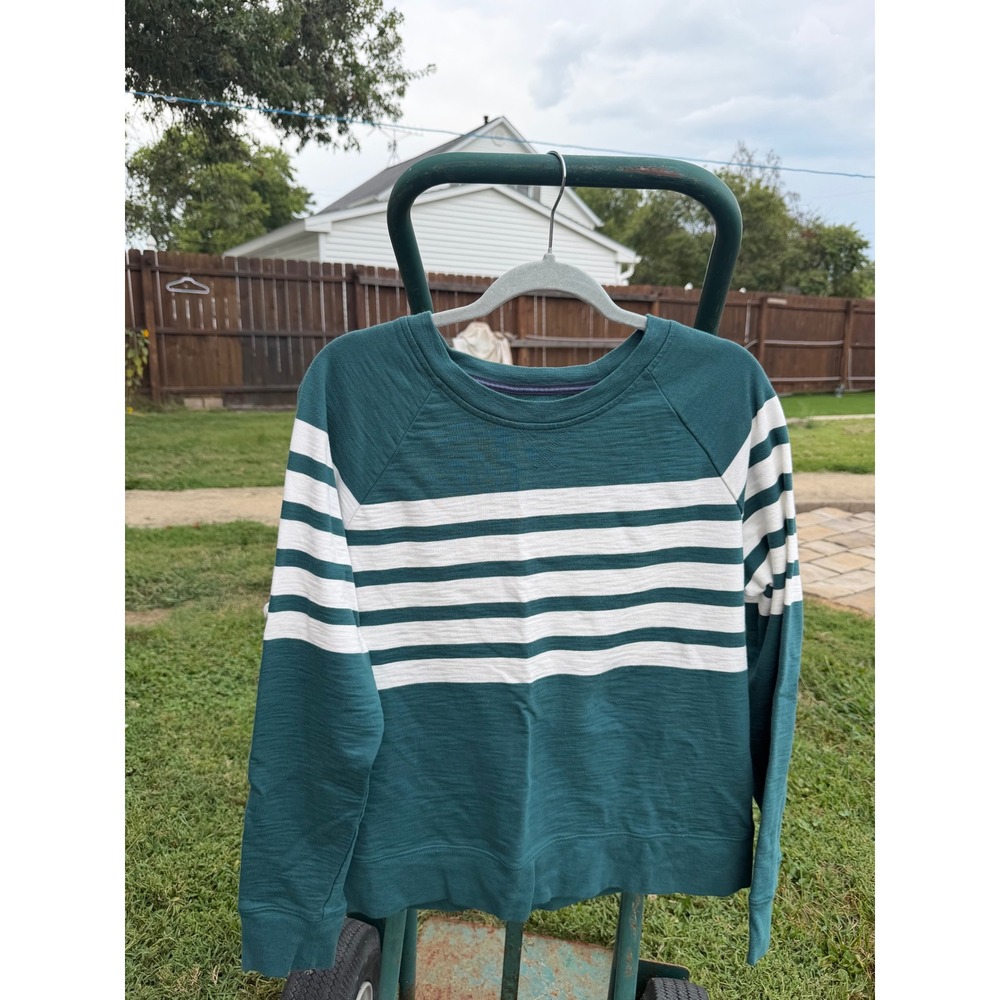 LL Bean Mens XL Teal Green Striped Cotton French Terry Sweatshirt 525743 Raglan